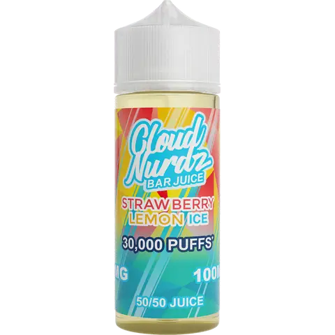 cloud nurdz bar juice 50/50 100ml strawberry lemon ice vape juice bottle on a clear background
