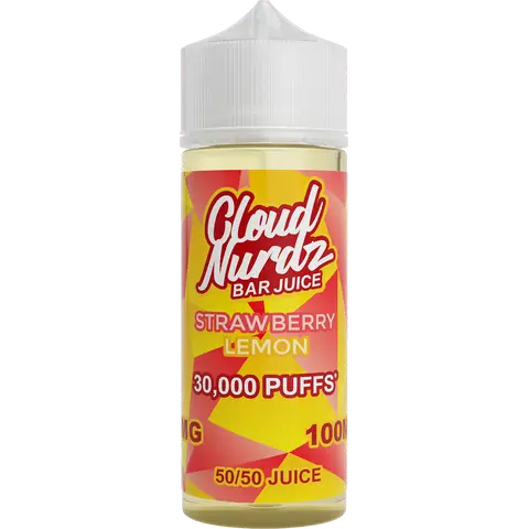 cloud nurdz bar juice 50/50 100ml strawberry lemon vape juice bottle on a clear background