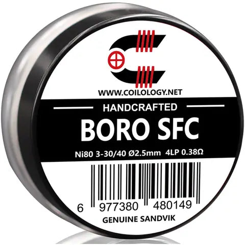 coilology handcrafted sandvik coils boro sfc 0.38 ohm ni80 on white background