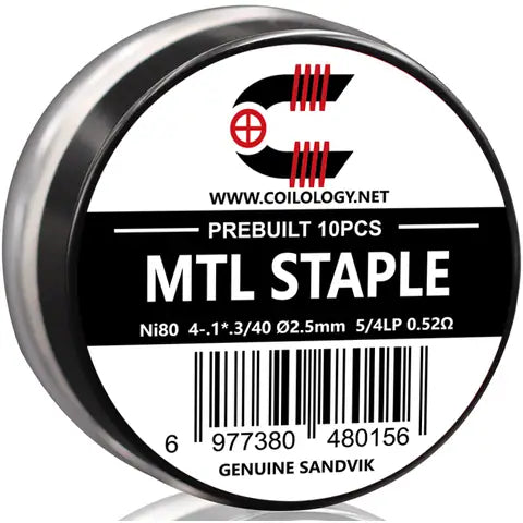 coilology prebuilt 10pcs sandvik coils mtl staple ni80 0.52 ohm on white background