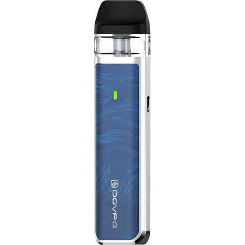 Dovpo Ayce Mini Pod Nacre Navy Blue Looking At Side View On Clear Background