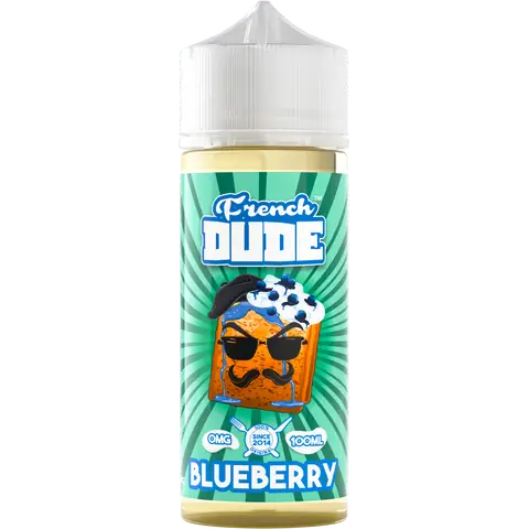 french dude 100ml blueberry vape juice bottle on a clear background