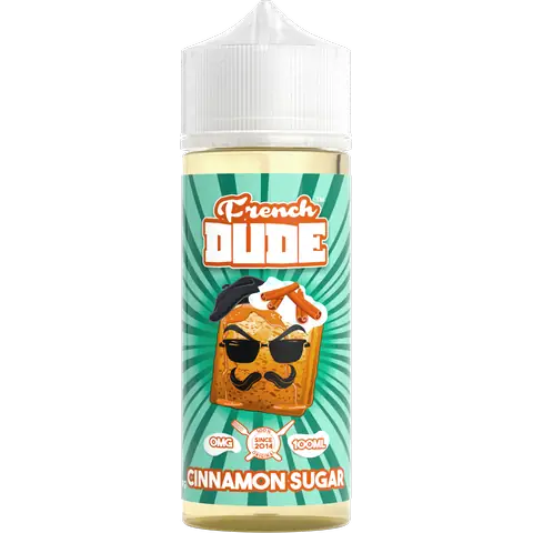 french dude 100ml cinnamon sugar vape juice bottle on a clear background