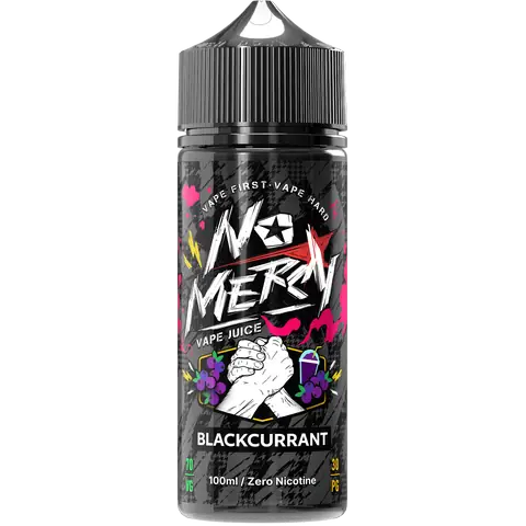 No Mercy blackcurrant 100ml Vape Juice on black background