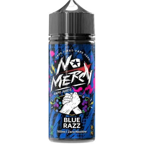 No Mercy blue razz 100ml Vape Juice on black background