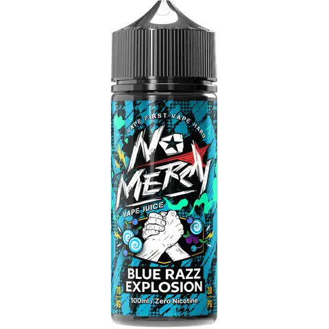No Mercy blue razz explosion 100ml Vape Juice on black background