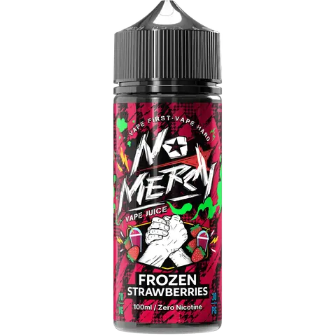 No Mercy frozen strawberries 100ml Vape Juice on black background