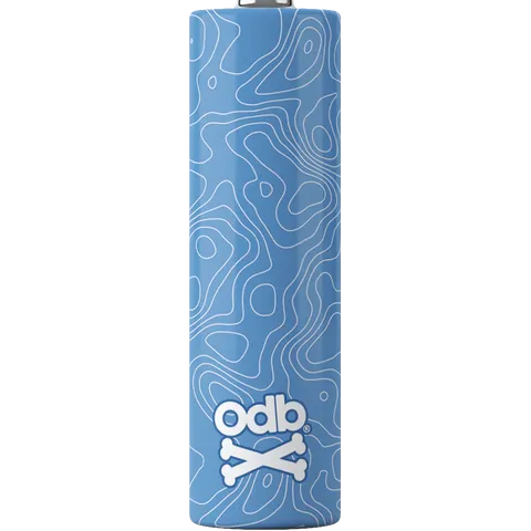 ODB Wrap Blue Damascus 21700 battery wrap on 21700 Battery on clear background