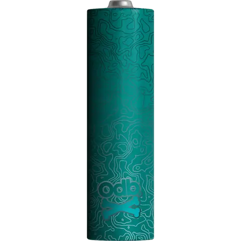 odb wraps teal damascus design on an 18650 battery on a clear background