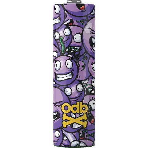 odb wraps grapes design on an 18650 battery on a clear background