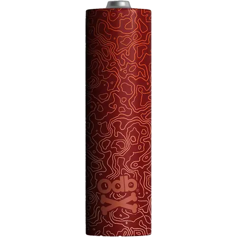 odb wraps red damascus v2 design on an 18650 battery on a clear background