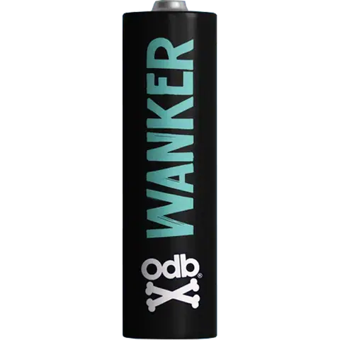 odb wraps wanker design on an 18650 battery on a clear background