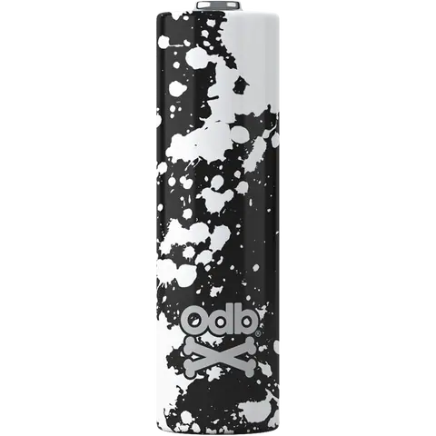 odb wraps white out white splatter design on an 18650 battery on a clear background