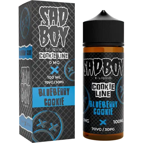 sadboy 100ml blueberry cookie box and bottle on a clear background