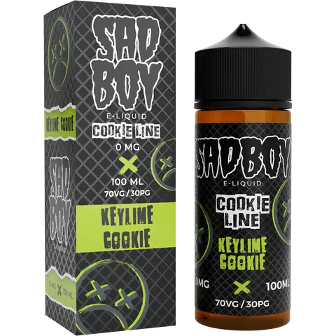 sadboy 100ml keylime cookie box and bottle on a clear background