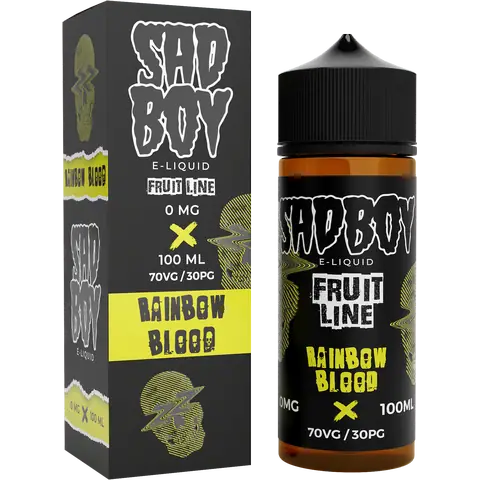 sadboy 100ml rainbow blood box and bottle on a clear background