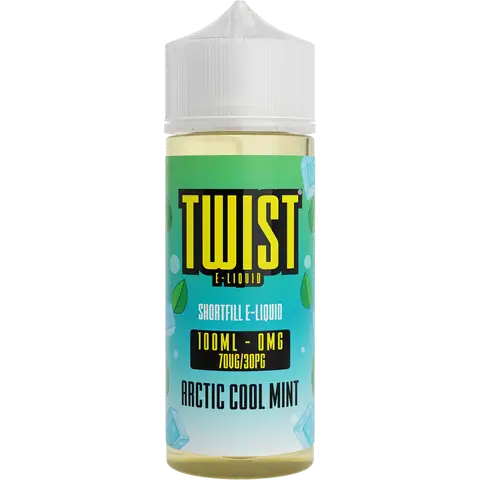 twist 100ml arctic cool mint vape juice bottle on a clear background