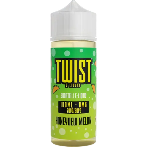 twist 100ml honeydew melon vape juice bottle on a clear background