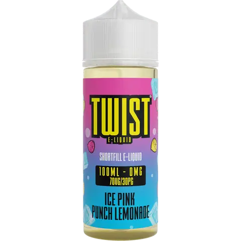 twist 100ml ice pink punch lemonade vape juice bottle on a clear background