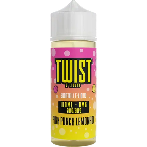 twist 100ml pink punch lemonade vape juice bottle on a clear background
