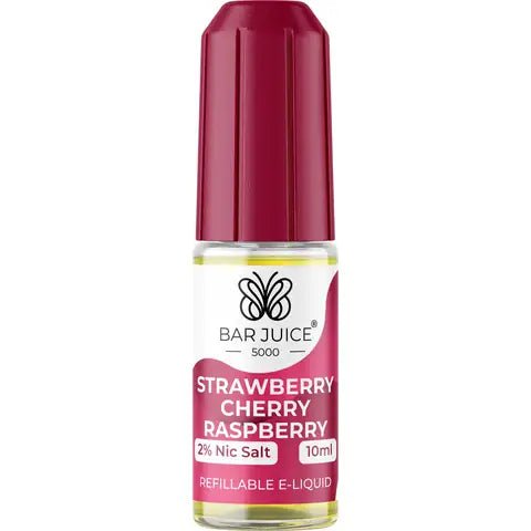 Bar Juice Nic Salt E-Liquids Strawberry Cherry Raspberry / 10mg On White Background