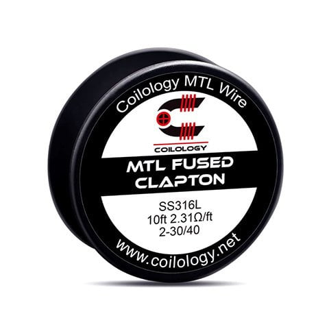 Coilology MTL Wire Spools 10ft MTL Fused Clapton SS316l On White Background
