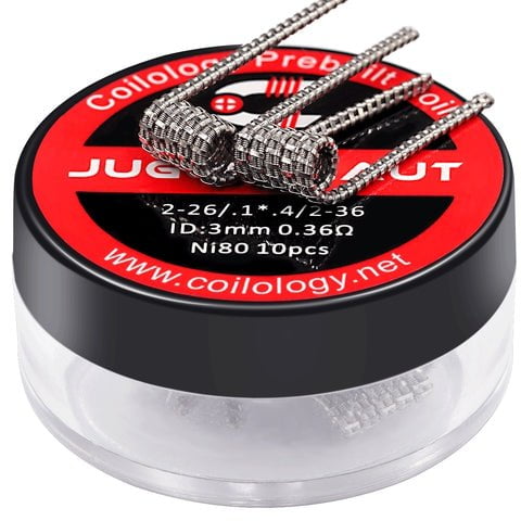 Coilology Prebuilt Performance Coils Juggernaut 2-26/.1*.4/2- 36 0.36ohm ni80 3mm ID On White Background