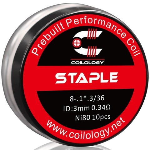 Coilology Prebuilt Performance Coils Staple 0.34ohm ni80 3mm ID On White Background