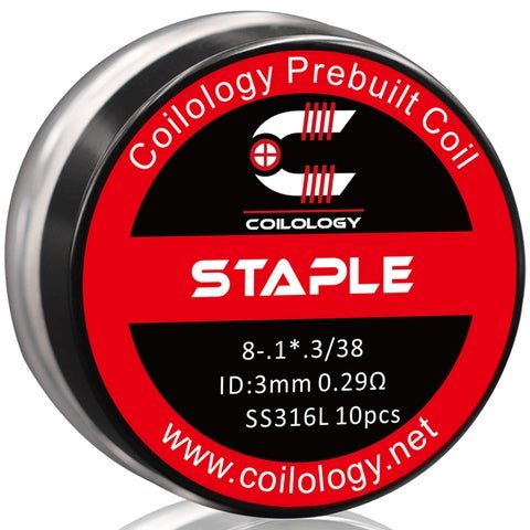 Coilology Prebuilt Performance Coils Staple 8-.1*.3/38 0.29ohm SS 3mm ID On White Background