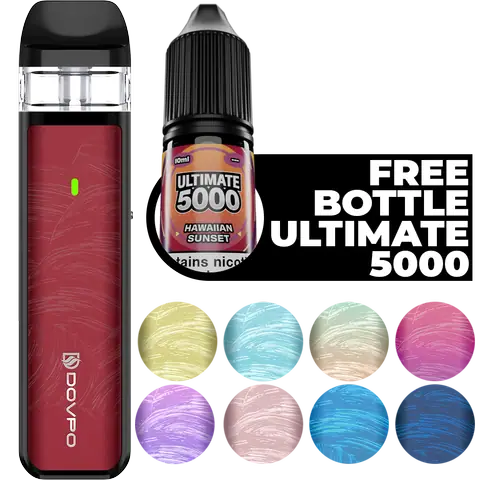 dovpo ayce mini pod with free bottle vape juice promo on clear background