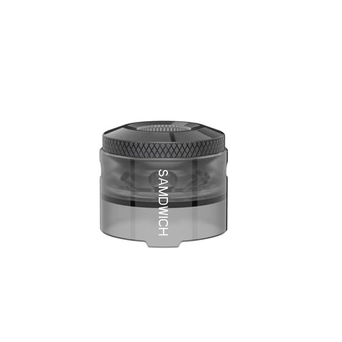 Dovpo x Across Vape Samdwich RDA Translucent Polished Top Caps Side Air Intake - Black On White Background