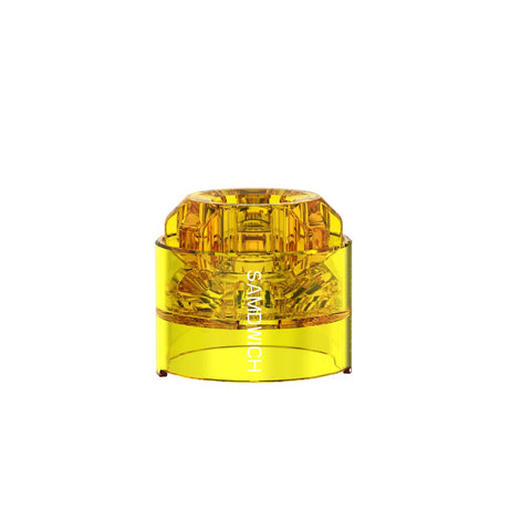 Dovpo x Across Vape Samdwich RDA Translucent Polished Top Caps Top Air Intake - Amber On White Background