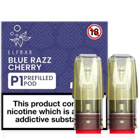 Elf Bar Mate P1 Prefilled Pods (2 Pods) Blue Razz Cherry On White Background