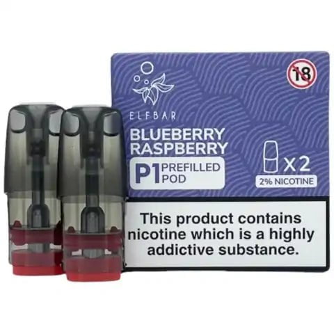 Elf Bar Mate P1 Prefilled Pods (2 Pods) Blueberry Raspberry On White Background