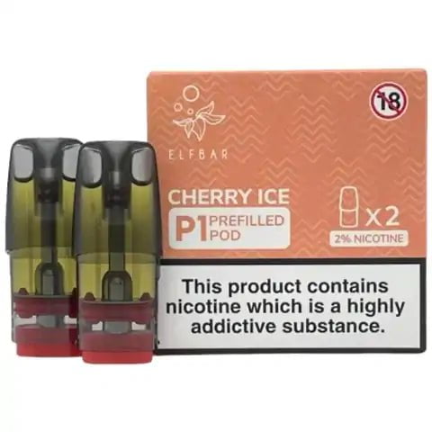 Elf Bar Mate P1 Prefilled Pods (2 Pods) Cherry Ice On White Background