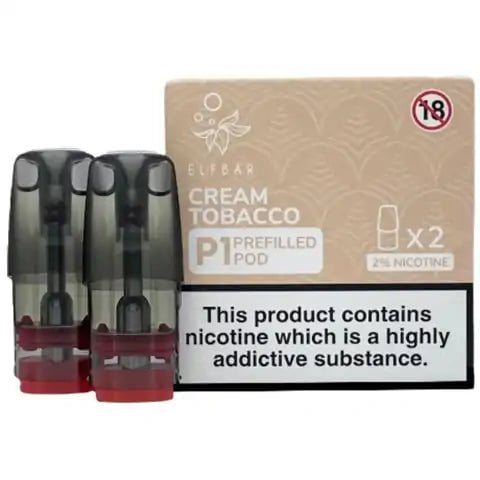 Elf Bar Mate P1 Prefilled Pods (2 Pods) Cream Tobacco On White Background