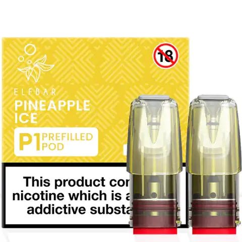 Elf Bar Mate P1 Prefilled Pods (2 Pods) Pineapple Ice On White Background