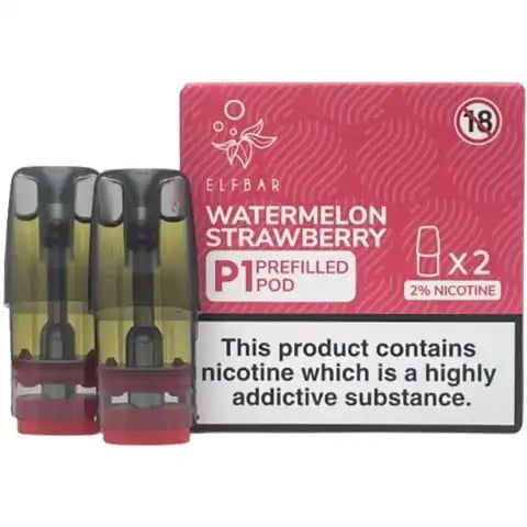 Elf Bar Mate P1 Prefilled Pods (2 Pods) Watermelon Strawberry On White Background