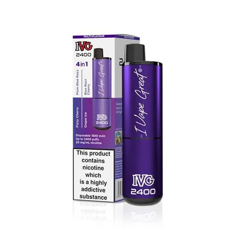 ivg 2400 disposable vape purple edition on white background
