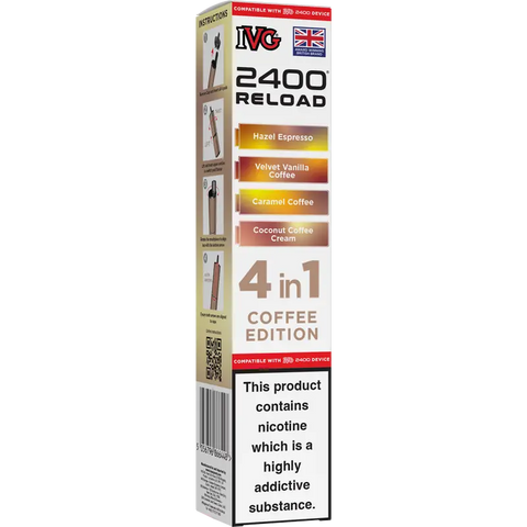 IVG 2400 Reload 4-in-1 Multi Flavour Prefilled Vape Pods Coffee Edition