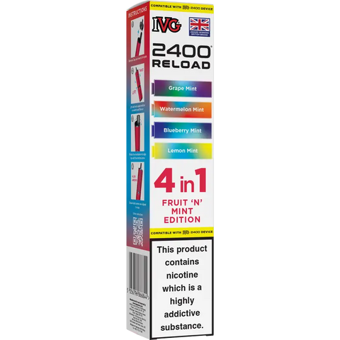 IVG 2400 Reload 4-in-1 Multi Flavour Prefilled Vape Pods Fruit N Mint Edition