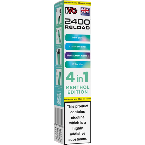 IVG 2400 Reload 4-in-1 Multi Flavour Prefilled Vape Pods Menthol Edition