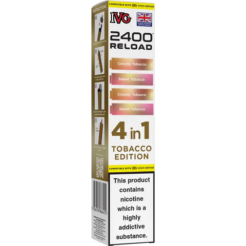 IVG 2400 Reload 4-in-1 Multi Flavour Prefilled Vape Pods Tobacco Edition