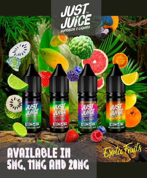 Just Juice Exotic Fruits Nic Salts On White Background