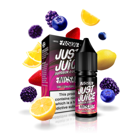 Just Juice Iconic Range E-liquid Nic Salts Fusion Berry Burst & Lemonade / 11mg On White Background