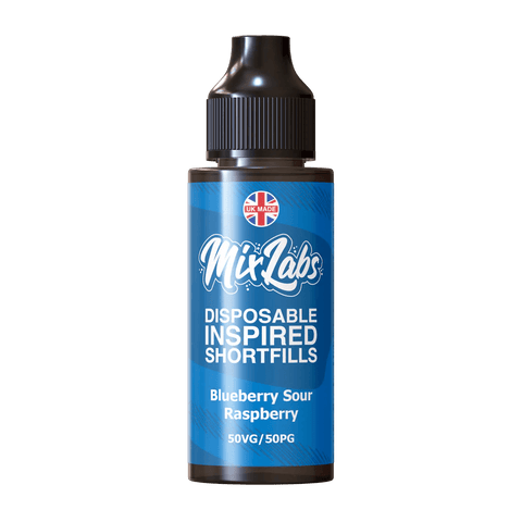Mix Labs 100ml Disposable Inspired Shortfill E-Liquid Blueberry Sour Raspberry On White Background