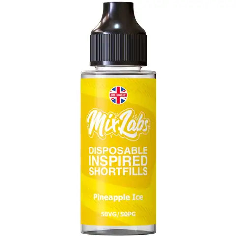 Mix Labs 100ml Disposable Inspired Shortfill E-Liquid Pineapple Ice On White Background