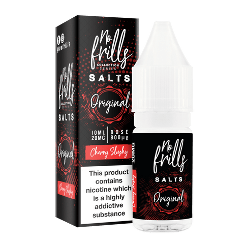 No Frills Original 10ml Nic Salt E-Liquid 10mg / Cherry Slushy On White Background