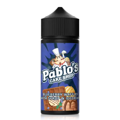 Pablos Cake Shop 100ml Shortfill E-Liquids Blueberry Waffles with Syrup On White Background