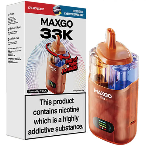 RELX Maxgo Combo 33K Prefilled Vape Kit Cherry Blast + Blueberry Cherry Cranberry